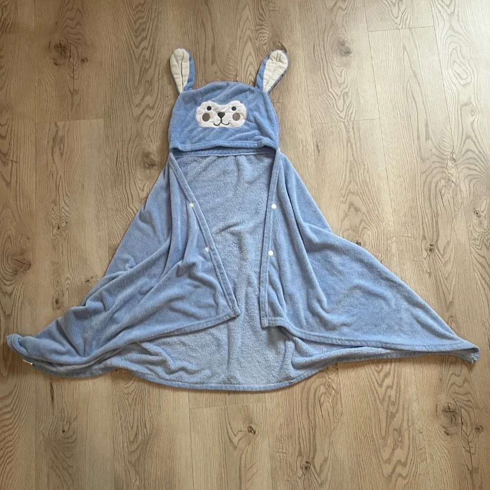 Kids Bath Towel Hood Fleece Bathrobe Quick Dry Hooded Blue Poncho for Children